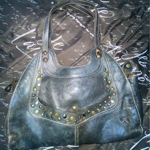 Patricia Nash Studded Black Leather Shoulder Bag
